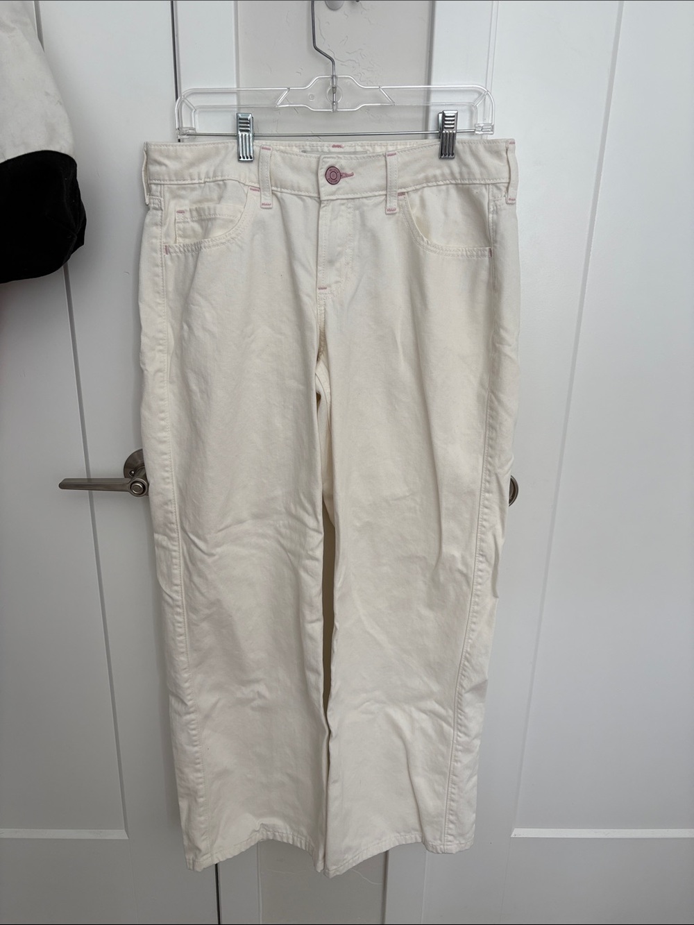 Hollister White Jeans with Pink Button Accents